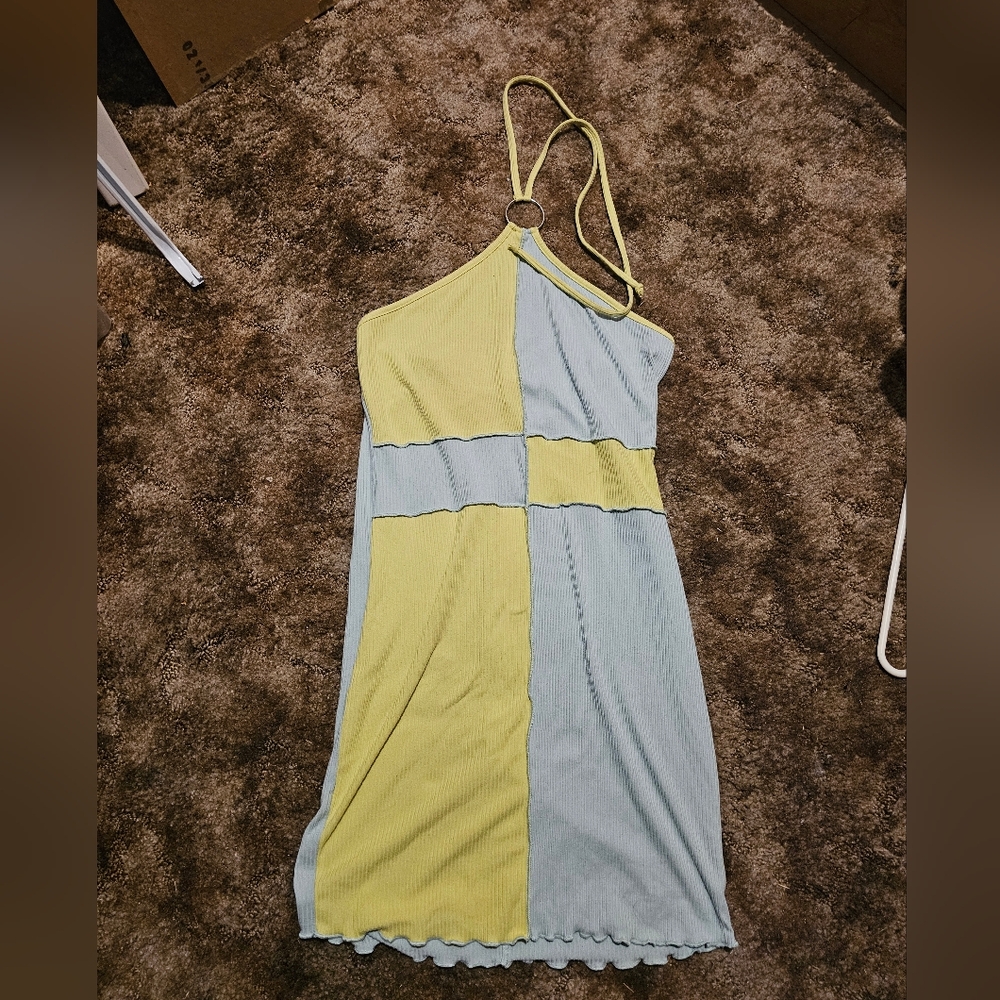 Rue21 Blue & Neon Green Color Blocked Bodycon Dress Size L